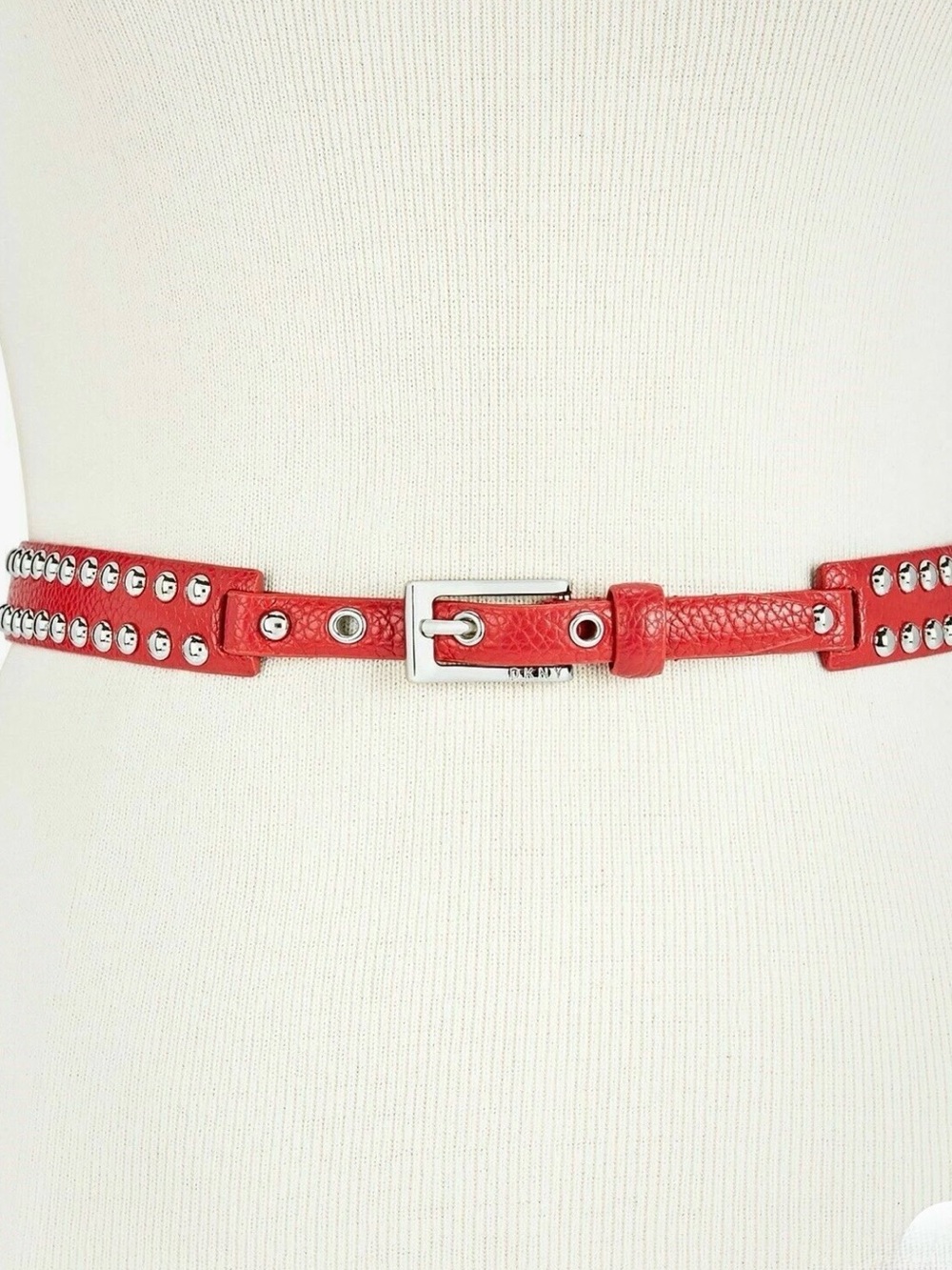 DKNY Belt Sz M Women’s Dome Studded Belt Red/Silver Punk Indie Goth Casual Fall